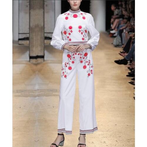 2018 Runway Spring Indie Folk Print Top and Pants Two Piece Set Casual Womens Suit Loose Pants Suits For Women SO5755