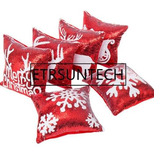 30pcs Mermaid Double Sequin Pillow Case Christmas Snowflake Reindeer Pillowcase Home Sofa Car Cushion Cover Without Core