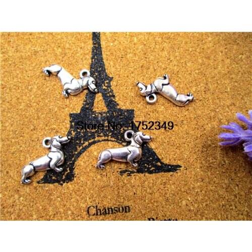 35pcs--Dachshund Charms, Antique Tibetan Silver Dog Charm pendants 19x13mm
