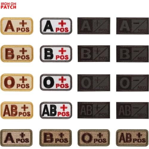 3D Embroidery Blood Type Patch Chapter A+B+AB+O+ Front POS A-B-AB-O Negative NEG Blood Type Patch Group Tactical Military Badge