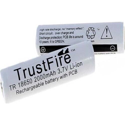 5pcs/lot TrustFire Protected TR 18650 2000mAh 3.7V Rechargeable Lithium Battery with PCB Power Source For LED Flashlights