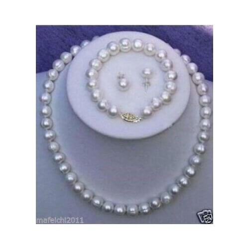 NEW 8-9mm NATURAL WHITE Akoya Cultured PEARL NECKLACE 18 INCH + bracelet Earrings set