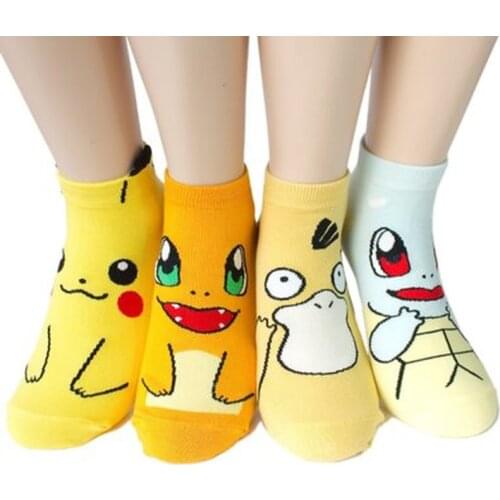Pokemon Anime Cute Figures Doll Psyduck Charmander Squirtle Pikachu Sock for Baby Cartoon Print Socks Ankle Sock Short for Baby