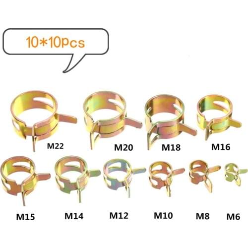 Free Shipping 100pcs/set 6-22mm Spring Clip Hose Clamp Fastener Fuel Line Hose Water Pipe Air Tube Car Plumbing Tools