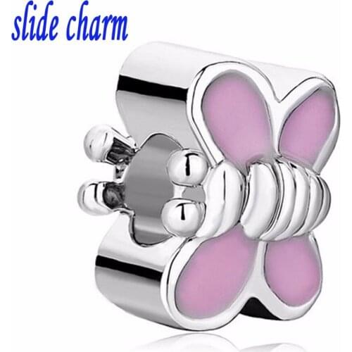 Slide charm Free shipping Pink bee charm beads fit Pandora charm bracelet hand jewelry accessories Christmas gift 11