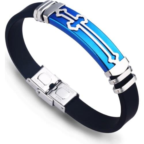 2021 Fashion Jewelry Retro Stainless Steel Silicone Bracelet Charm Cuffs Cross Titanium Steel Bracelet Mens Accessories Gift
