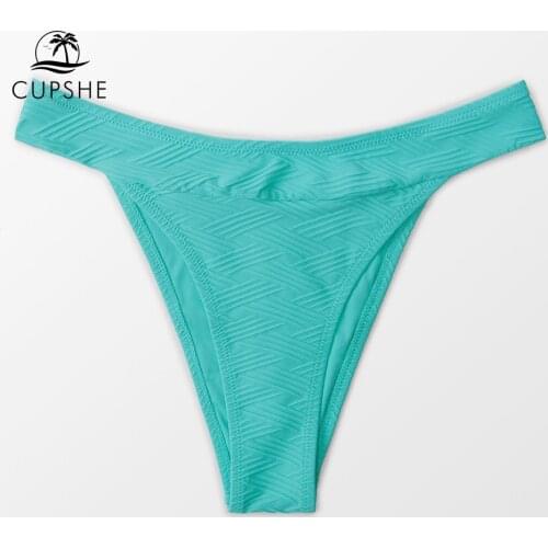 CUPSHE Blue Thong Mid Waist Bikini Bottom Swimsuit For Women Sexy High Cut Panties 2021 Separate Bikini Brief