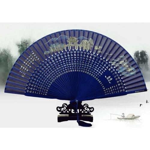 Ladies silk folding fan Bamboo and Wood West Lake Scenery Hand Fan High-quality dance wedding decoration fan Home decoration