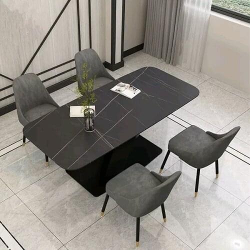 Chinafurniture rock board dining table small apartment Nordic light luxury marble table leisure negotiation table and chair