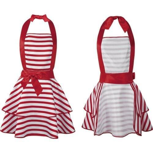 1 Garden Cleaning Tools Apron for Women Halter Lace-Up Striped Maid Apron Dress Party Baking Cooking Aprons Kitchen Accessories