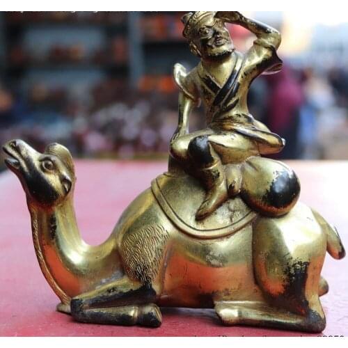 Chinese Bronze Tartars Mongols Ancient North Hunni Huren Ride Camel llama Statue