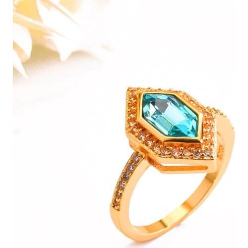 18K Yellow gold square Cut sapphire Aqua Gemstone Ring Single Stone Wedding Rings For Women Promise Engagement Ring Jewelry