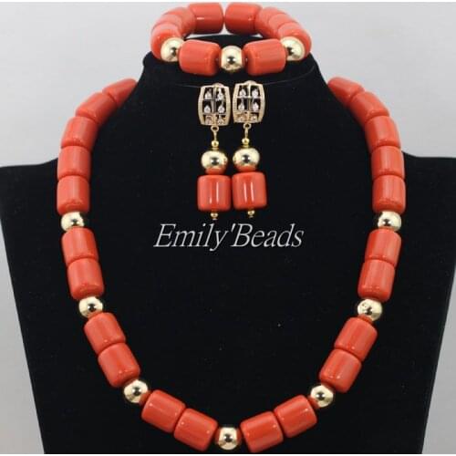 2015 Smart Orange Coral Beads Necklace Bracelet Earrings Set Nigerian Wedding African Costume Jewelry Sets Free Shipping CJ455