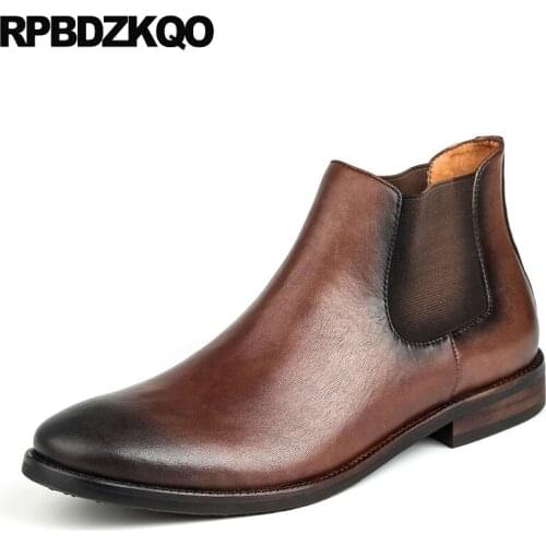 Brown Full Grain Leather Boots Genuine Footwear Shoes Plus Size Ankle Vintage Fall Booties 2017 Chelsea Fashion Male High Top