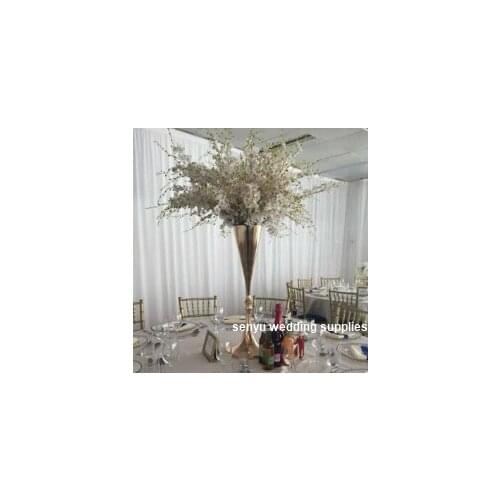 Beautiful tall elegant flower gold vase for weddings senyu0949