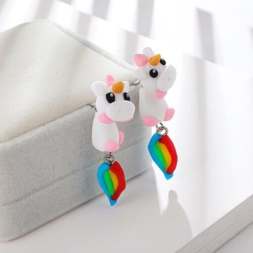 Polymer Clay Cute Unicorn Earrings For Women Fashion Jewelry Handmade 3d Pegasus Horse Stud Earring Girls Kids Gift