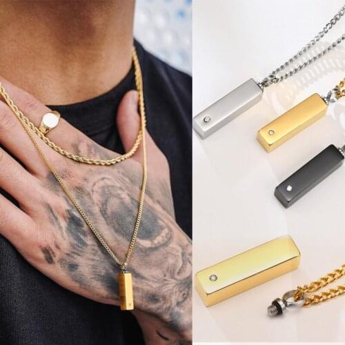 Necklace Men, Urn Mens Necklaces Pendant, Stainless Steel Bar Ashes Cremation Memorial Jewelry