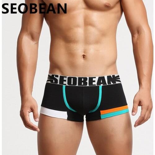 SEOBEAN Mens Underwear U-pouch Bag Push Up Body Shaping Fashion Patchwork Comfortable Cotton Sexy Boxers