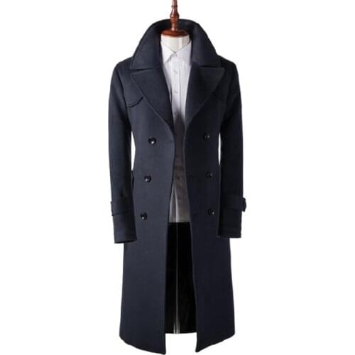 Blue black casual woolen coat men trench coats england long sleeves overcoat mens cashmere coat casaco masculino england S - 5XL