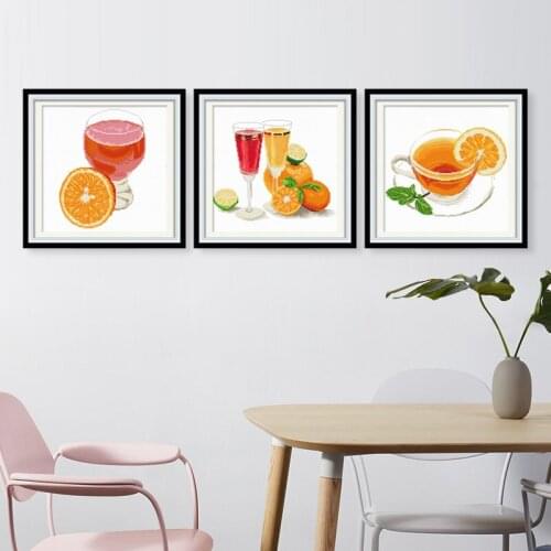 Cross stitch kits printed fabric 11ct High quality cotton thread living room fruit triptych вышивка крестом наборы