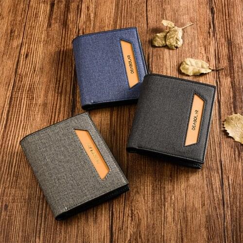 New mens wallet youth short vertical pu male wallet stitching canvas pattern wallet male card bag