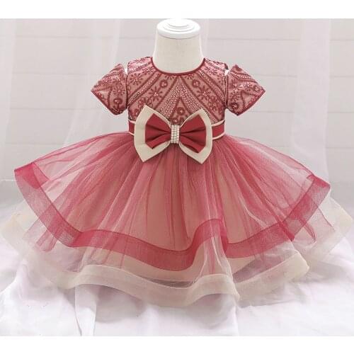 Infant Baby Dress Beading Bow Christening Gown Clothes 1st Birthday Dress For Baby Girl Princess Christmas Costume