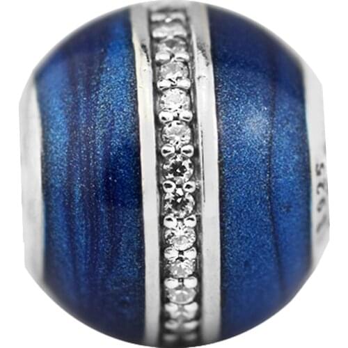 Authentic 925 Sterling Silver Orbit Charm, Midnight Blue Enamel & Clear CZ Beads Fit Original Bracelet DIY Jewelry Making