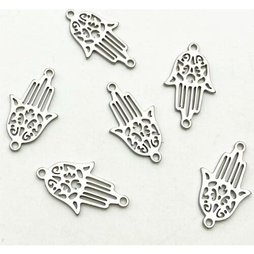 Hamsa Hand Charm 6pcs 12*20mm Stainless steel Pendant Lucky Hand Connectors Diy Jewelry Handmade Making