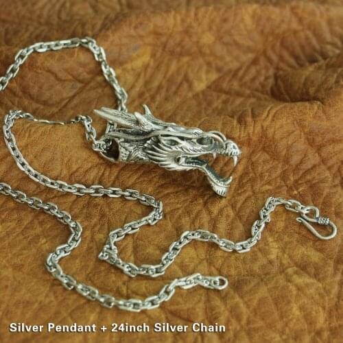 High Details Dragon Pendant 925 Sterling Silver Mens Biker Punk Pendant 8J034