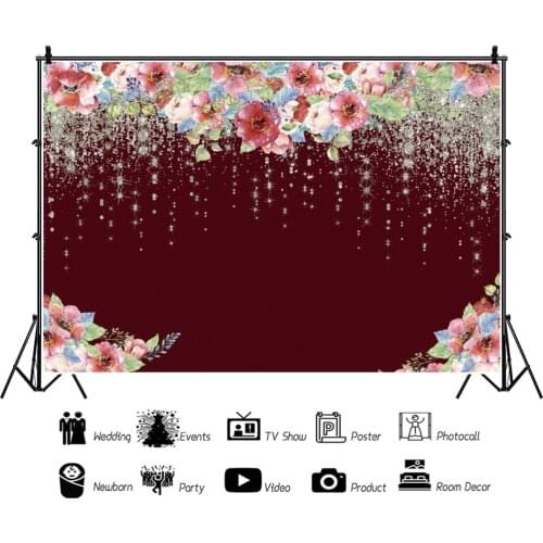 Retro Red Beautiful Flower Wall Glitter Children Backdrops Photography Background Kids Birthday Party Decor Studio Shooting
