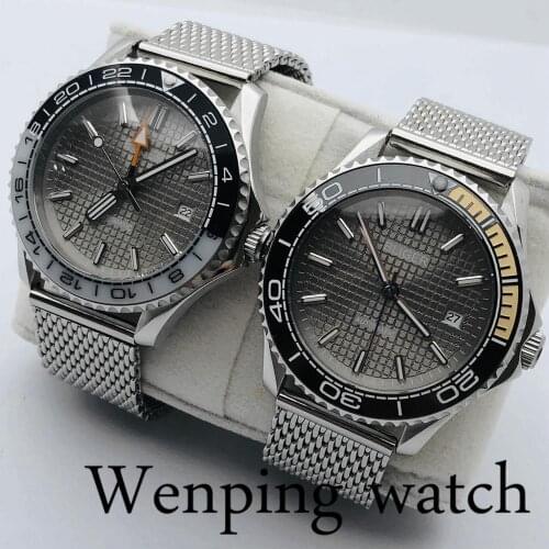 41mm BLIGER Mens Top Luxury GMT Mechanical Watch Silver Case Sapphire Crystal Gray Dial Ceramic Bezel Luminous Automatic Watch