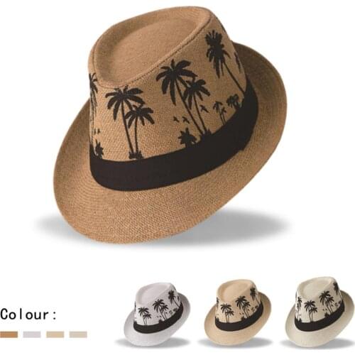 Fashion jazz hat top hat men cowboy elegant gentleman hat casual retro straw hat curled coconut print European style 2020
