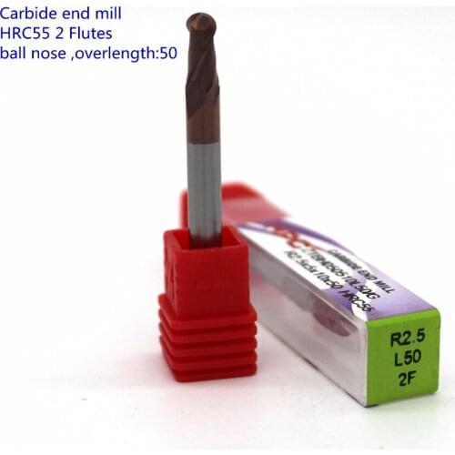 R2.5*5*50 of 2 flutes ball nose carbide end mills HRC55 carbide end milling tool CNC machine