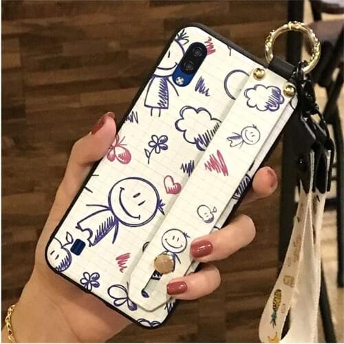 Waterproof Wrist Strap Phone Case For ZTE Blade A5 2020 Dirt-resistant Phone Holder Silicone Lanyard Delicate Painted Back Cover