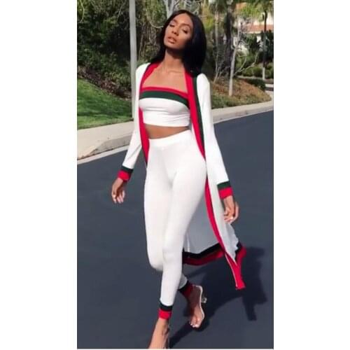 High Quality 3 Pieces Set White Black Long Sleeve Rayon Bandage Set Celebrity Party Bodycon Set