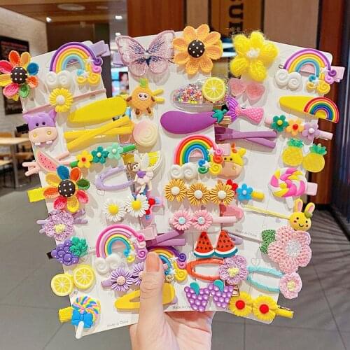 10/14PCS/Set New Girls Cute Colorful Cartoon Flower Hairpins Kids Sweet Hair Clips Barrettes Headband Fashion Hair Accessories