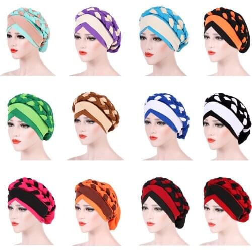 Women Turban Hat Fashion Braid Knot Lady Head Scarf Hijab Muslim Inner Hijab for Women Hair Loss Chem Cancer Wrap Head Cover Hat