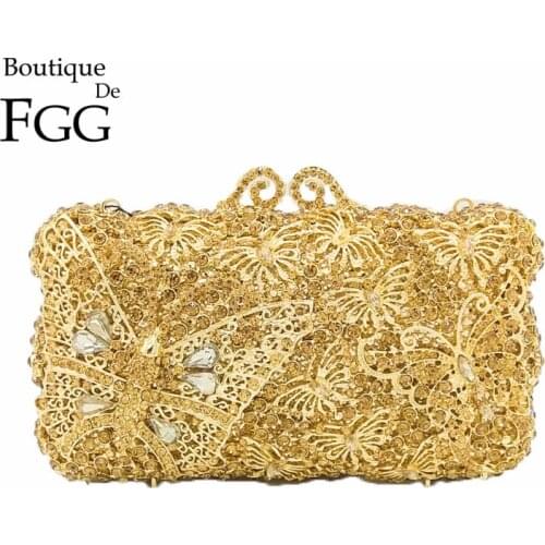 Boutique De FGG Butterflies Women Evening Minaudiere Bags Wedding Purses Bridal Handbags Ladies Party Crystal Clutch Bag