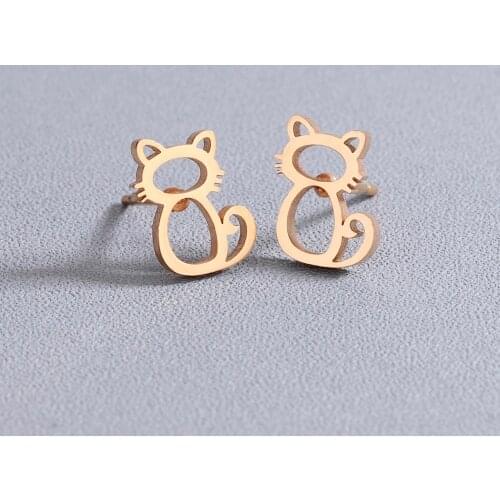 Chandler 2020 Womens Earring Mini Golden Color Stainless Steel Cute Kitten Cat Stud Earrings Female Minimalist Animal Jewelry