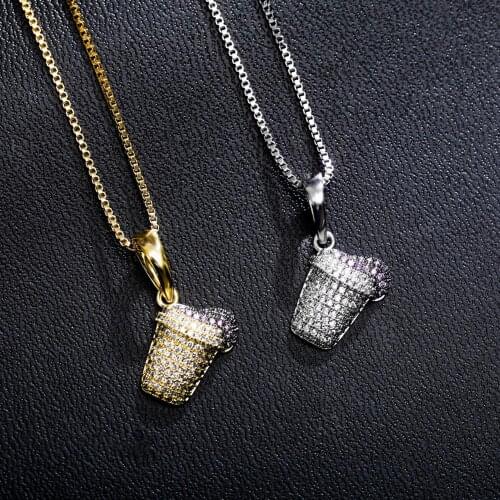 Micro Pave AAA Cubic Zirconia S925 Sterling Silver Bling Ice Out Ice cream Pendants Necklaces for Women Fashion Charm Jewelry