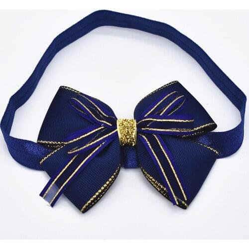 10pcs Newborn bowknot hair ribbon baby bow golden lace elastic band hair band skinny stretchy children hair accessories