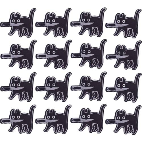 Prajna 10PCS Punk Cat Iron On Patches Stripes Embroidery Patches For Clothing Thermoadhesive Patches On Clothes Cartoon Applique