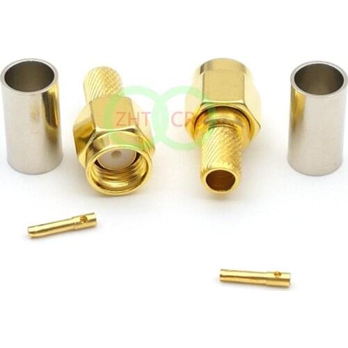 100pcs adapter RP-SMA male plug jack crimp for RG58 RG142 LMR195 RF connector