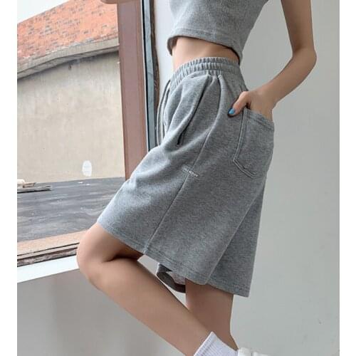 2021 New Summer Loose Solid Letter Shorts Women BF Wide-leg Knee-length Pants Harajuku Casual Simple All-match Students Shorts