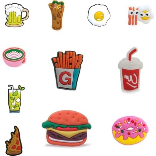 50pcs/lot Casual Food PVC Shoe Charms Shoes Bands Shoe Buckles for Clogs Shoes Bebes Accessories Decor Promotional Gifts