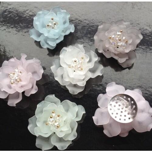 6pcs 50mm Flat Back Acrylic Resin Leaf Rhinestone Flower Design For Craft Wedding Embelishment Hair Accessory DIY Craft Supplies