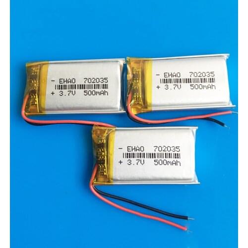 3 pcs 702035 3.7V 500mAh Rechargeable lipo battery polymer lithium batteries for MP3 GPS DVD bluetooth recorder e-book camera