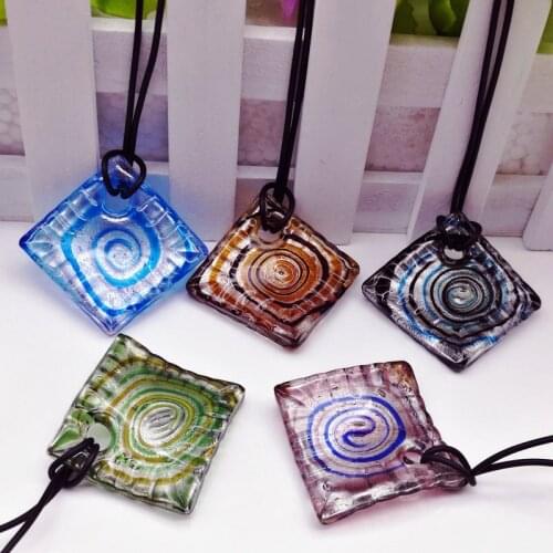 Free Shipping Wholesale Hot Fashion 10Pcs Mix Color square Lampwork Glass Necklace Pendants,Fashion Necklace