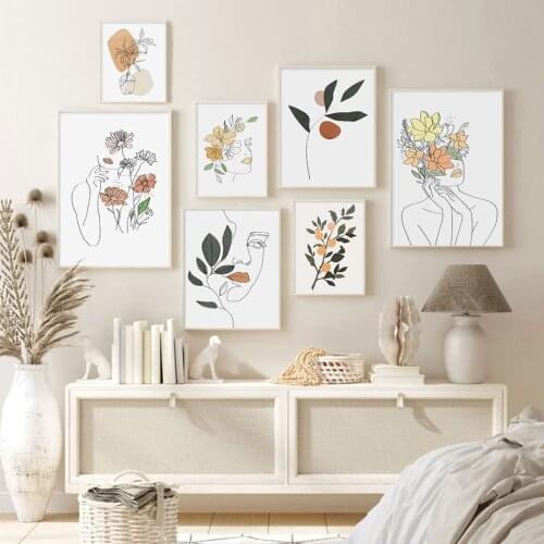 Bohemia Abstract Female Line Art Floral Modern Posters Canvas Painting Wall Art Print Pictures Living Room Interior Home Decor
