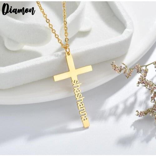 Diamon 2020 New Custom Name Cross Necklace For Men Women Personalized Silver color Nameplate Cross Choker Necklace Jewelry Gift